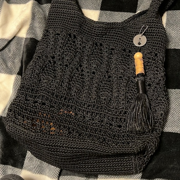 EUC The Sak McClaren Crochet Tote Purse with attached wristlet. Black. - Picture 15 of 17